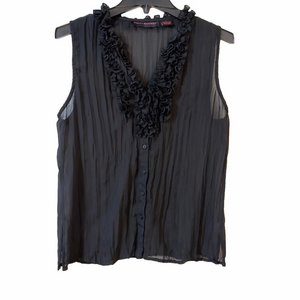 Hayley Matthews Women's Ruffle Front Sheer Blouse – Large (b4)